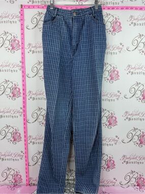 Blues union jeans vintage plaid gingham Blue Plaid pants bottoms vintage retro